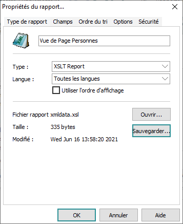 Propriétés de rapport